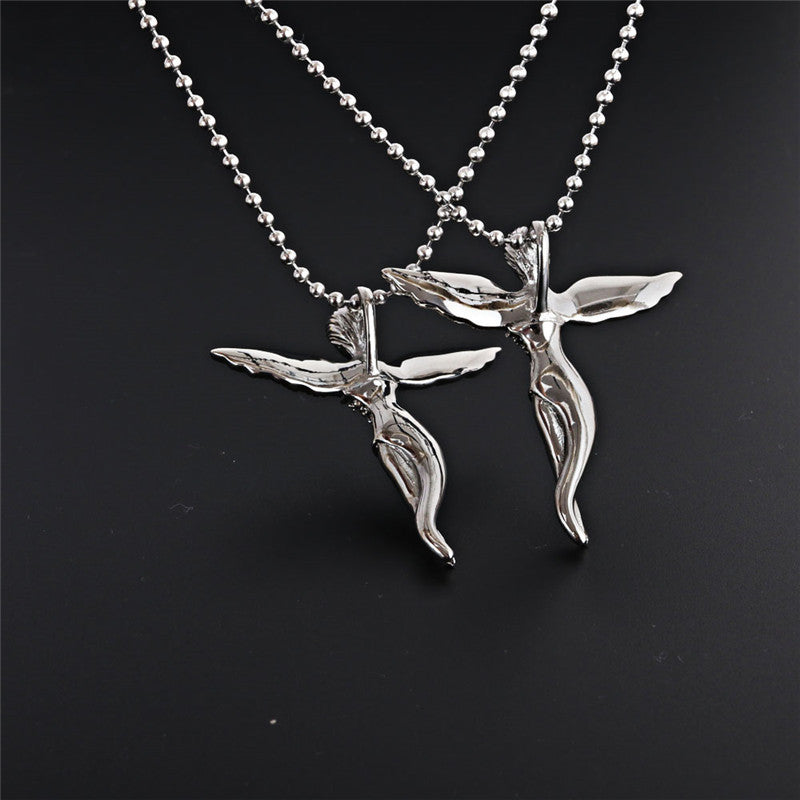 Trendy Titanium Steel Angel Pendant Necklace with Black and White Zircon - Stylish Women's Gift