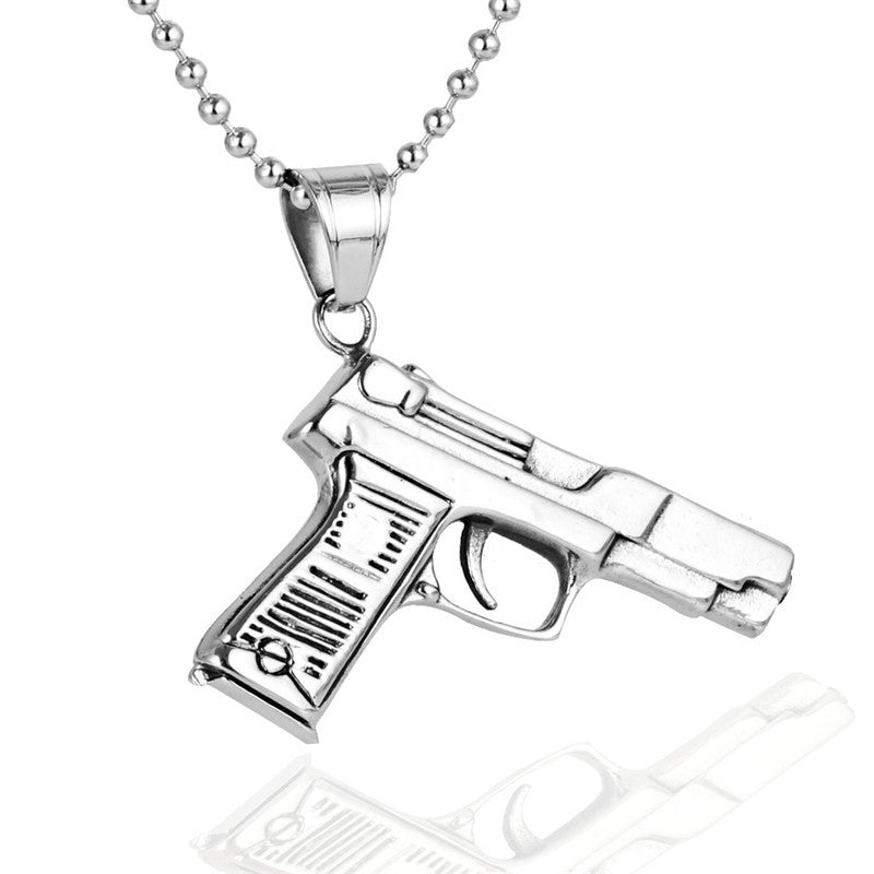 Titanium Steel Retro Punk Pistol Pendant Necklace for Men - Personalized Rock Accessories