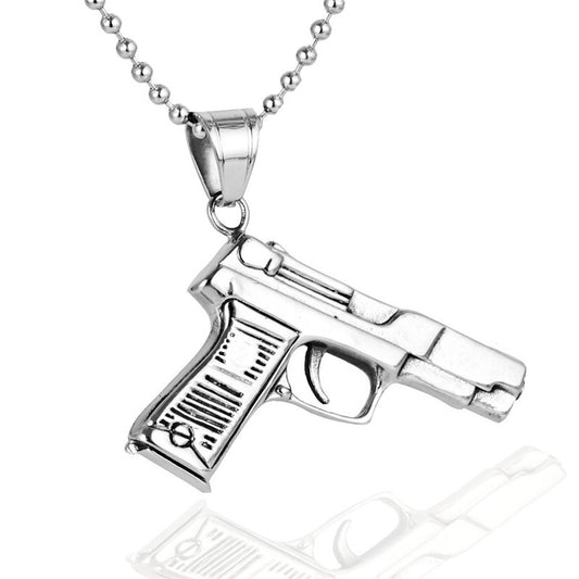Titanium Steel Retro Punk Pistol Pendant Necklace for Men - Personalized Rock Accessories
