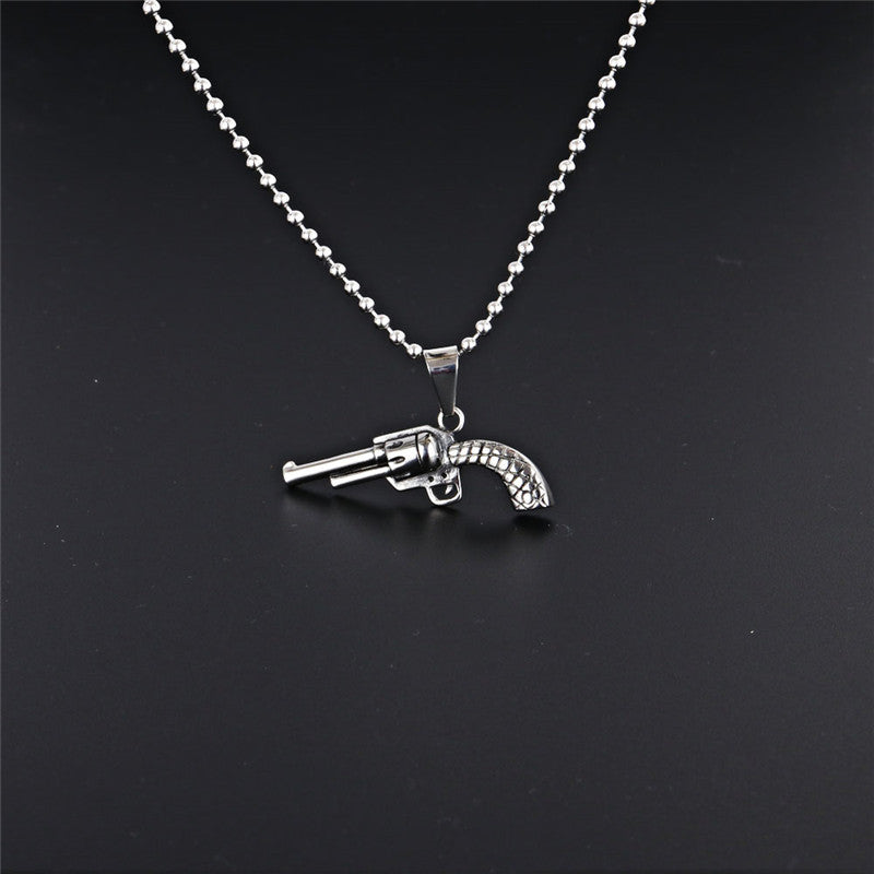 Trendy Titanium Steel Pistol Pendant Necklace for Men - Stylish Soldier-Inspired Accessories