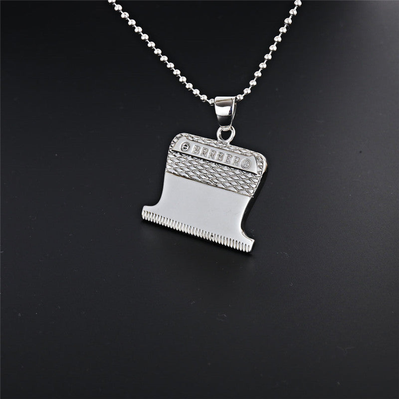Titanium Steel Vintage Hair Knife Pendant Necklace for Men - Hip-Hop Hair Salon Accessories Wholesale