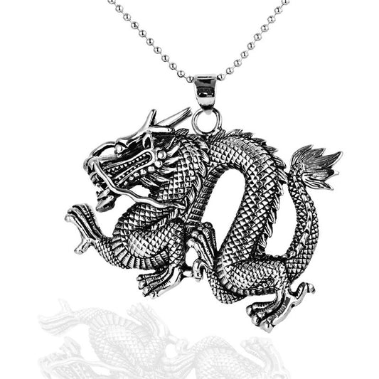 Titanium Steel Dragon Pendant Necklace for Men - Oversized Dominant Zodiac Jewelry in European and American Style