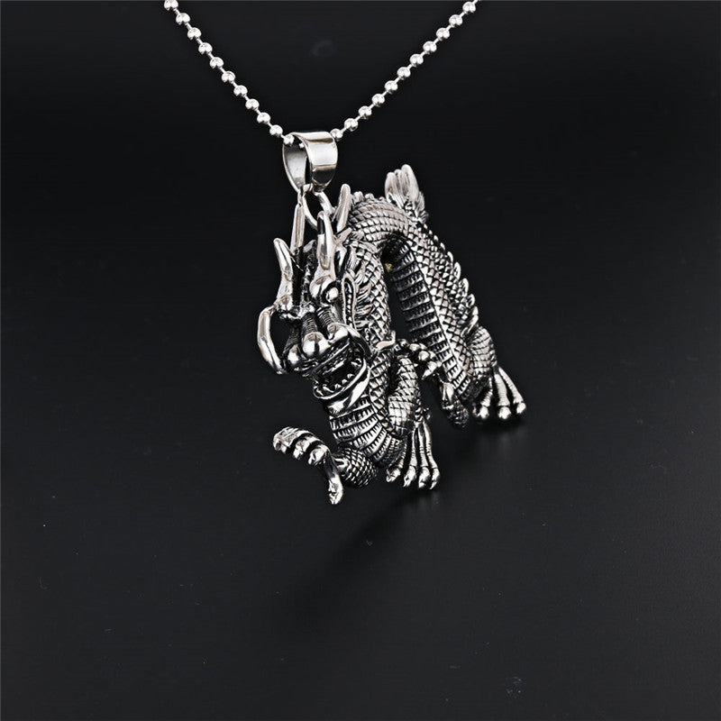 Titanium Steel Dragon Pendant Necklace for Men - Oversized Dominant Zodiac Jewelry in European and American Style
