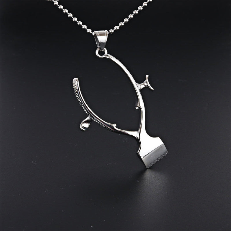 Men's Titanium Steel Scissors Pendant Necklace - Creative Haircut Shovel Design for a Stylish Look