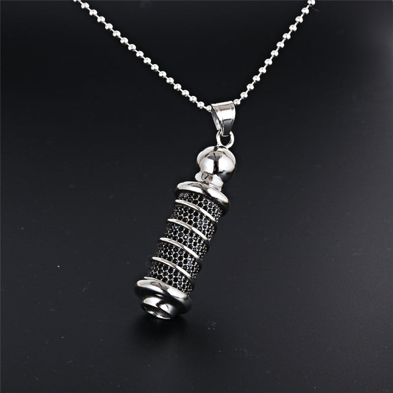 Retro Titanium Steel Column Pendant Necklace for Men and Women with Black Zircon - Wholesale Jewelry