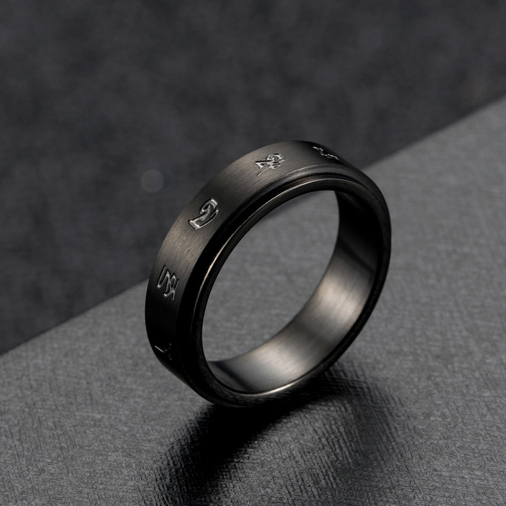 Retro Wind Titanium Steel Rotatable Black Ring for Men
