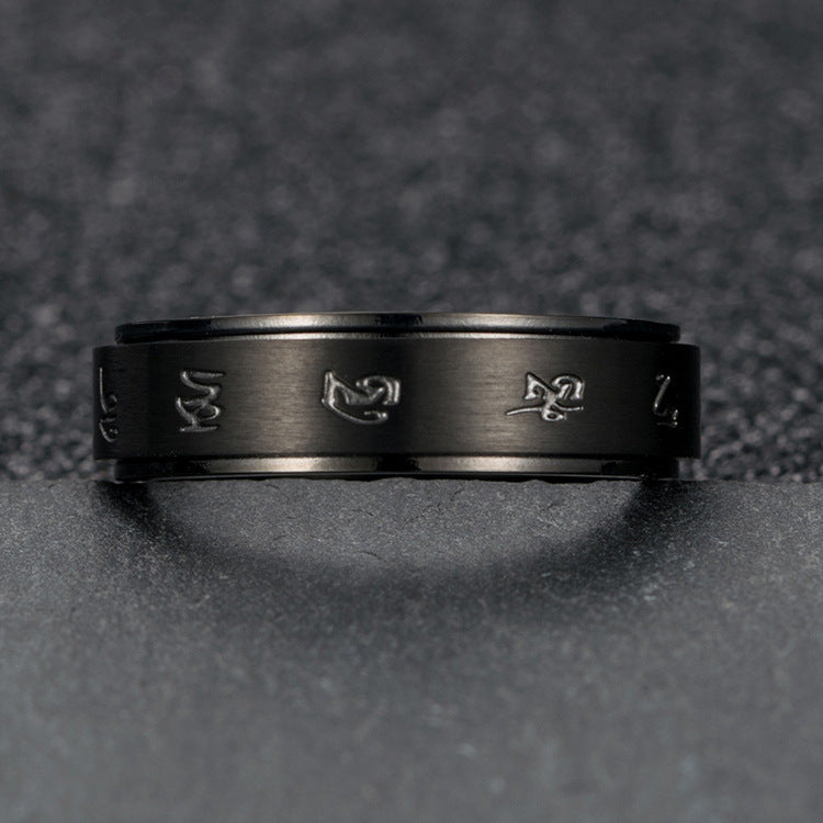 Retro Wind Titanium Steel Rotatable Black Ring for Men