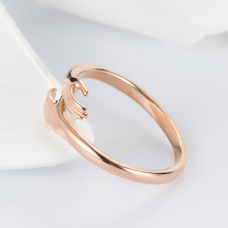 Planderful Titanium Steel Ring Unisex Retro Two Hands Embrace Geometric Design Gift Idea