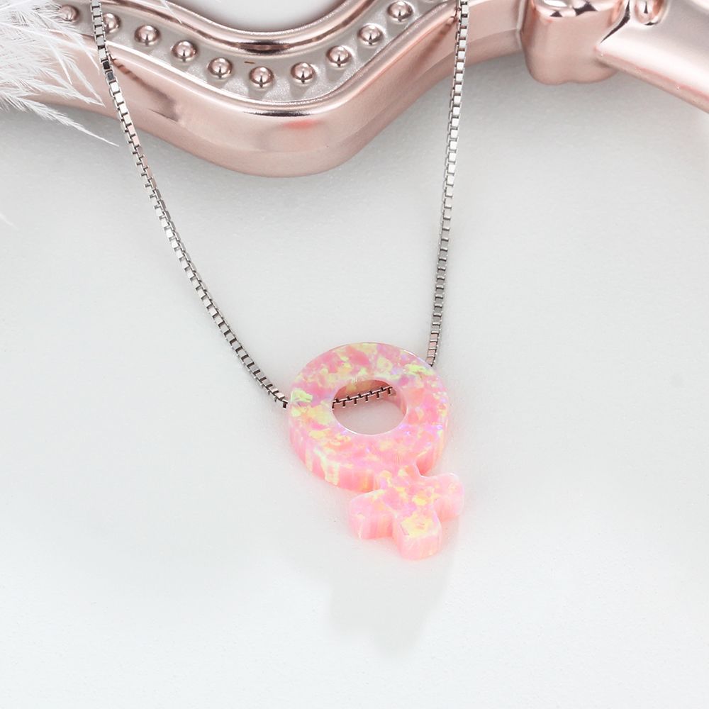 Creative Pink Opal Female Symbol Sterling Silver Necklace