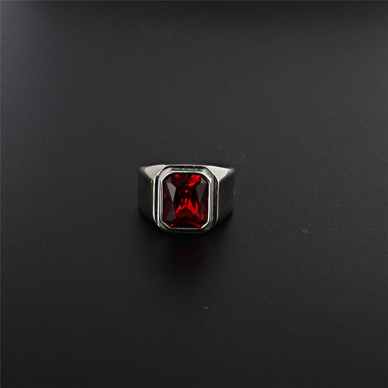 Planderful Stainless Steel Square Zircon Ring For Men Unisex Bold Punk Rock Protection Statement