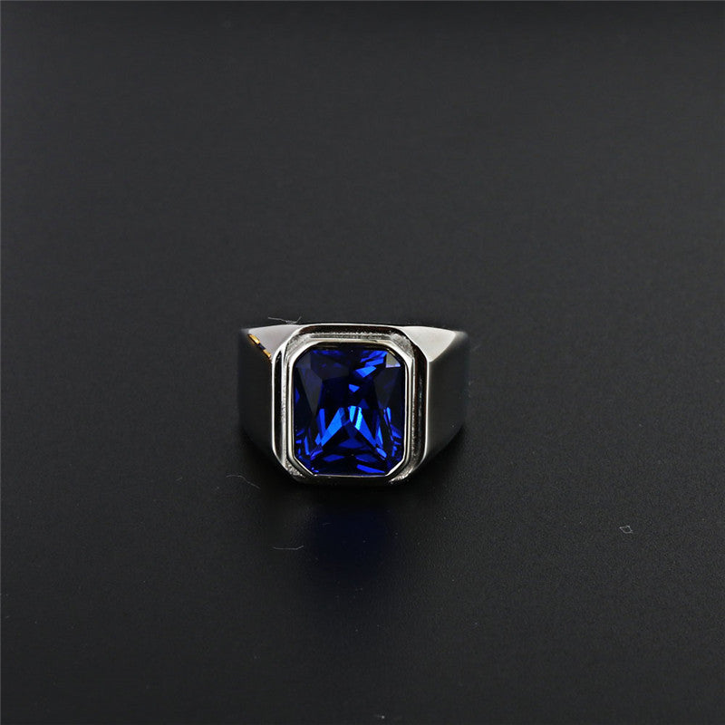 Planderful Stainless Steel Square Zircon Ring For Men Unisex Bold Punk Rock Protection Statement