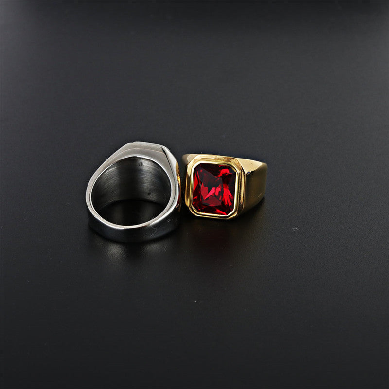 Planderful Stainless Steel Square Zircon Ring For Men Unisex Bold Punk Rock Protection Statement