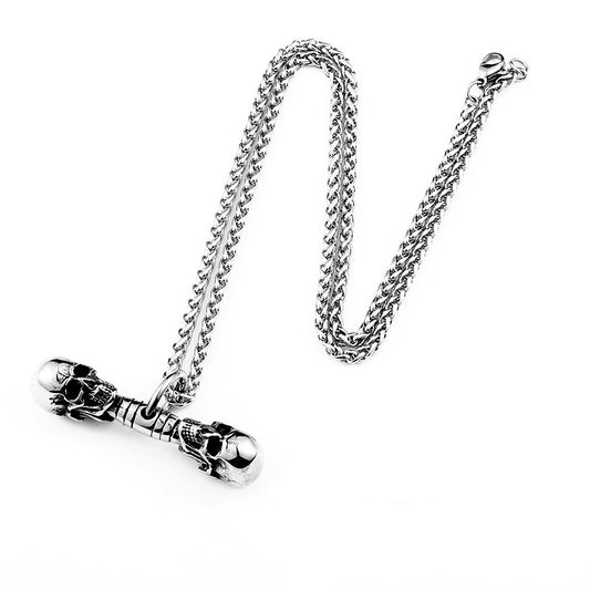 Creative Double Skull Pendant in Titanium Steel - Retro European and American Fashion Jewelry for Men