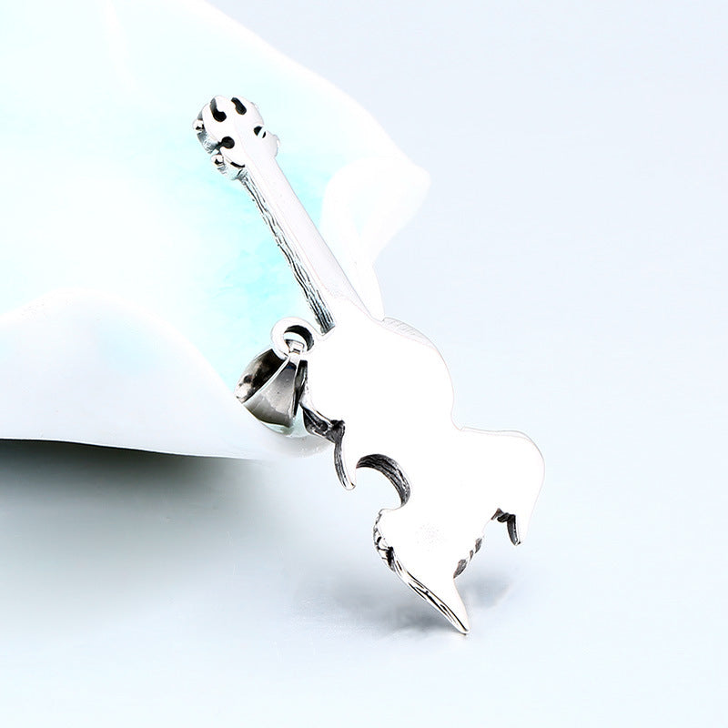 Titanium Steel Punk Skull Guitar Pendant for Men - Retro Trendy Accessory
