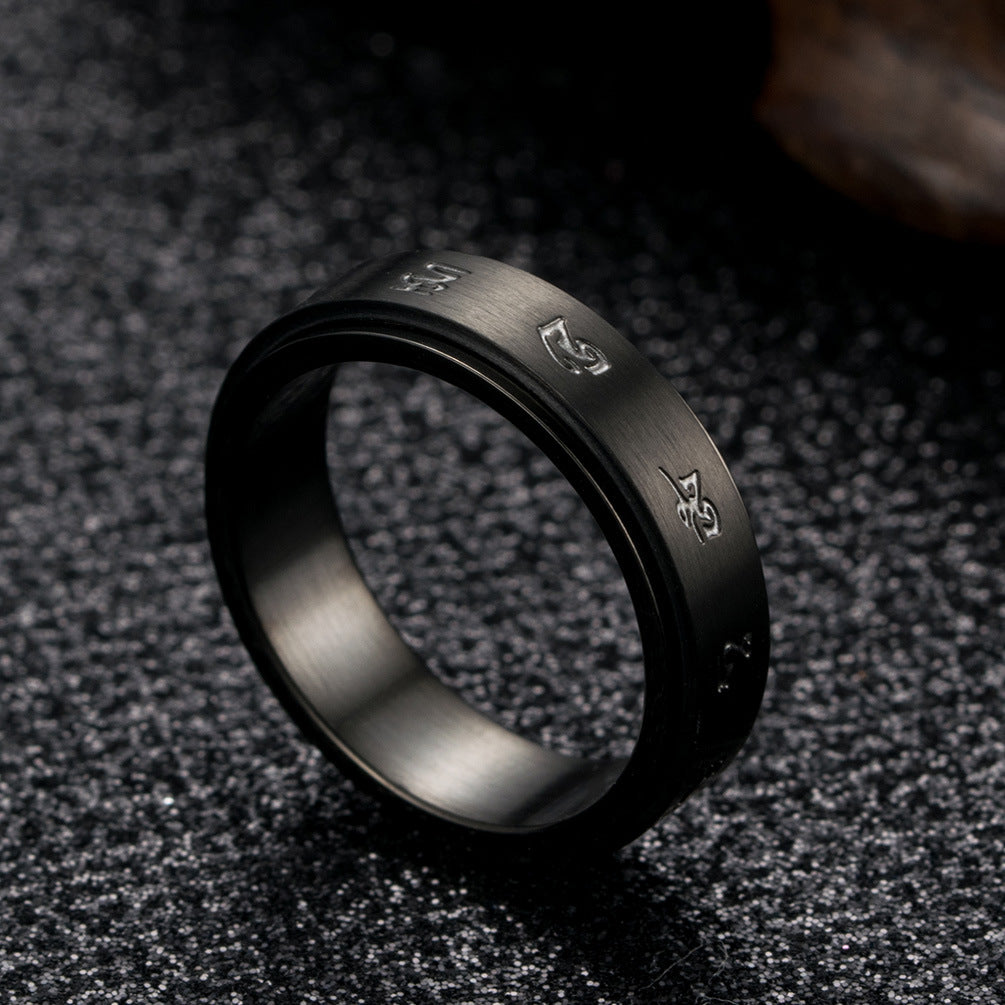 Retro Wind Titanium Steel Rotatable Black Ring for Men