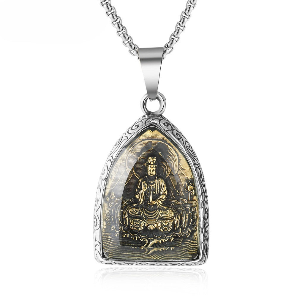 Guanyin Transfer Pendant Unisex Titanium Steel Necklace By Planderful Protective Spiritual Charm For Men And Women