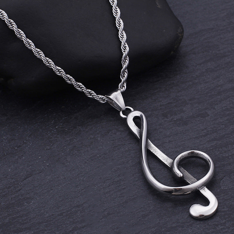Hip-Hop Titanium Steel Music Symbol Pendant for Men - European and American Creative Design