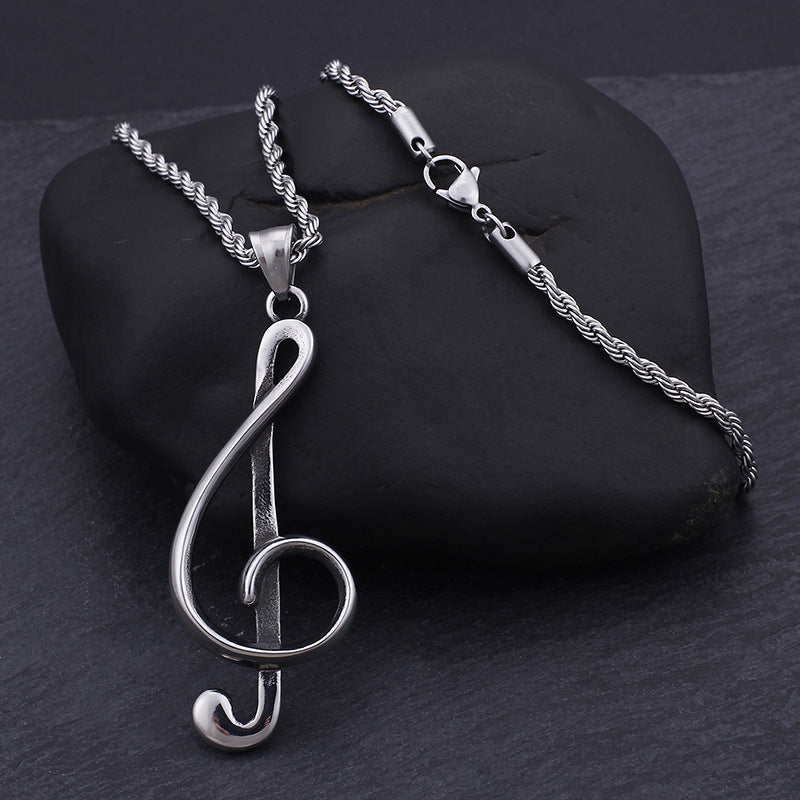 Hip-Hop Titanium Steel Music Symbol Pendant for Men - European and American Creative Design