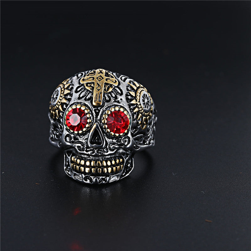Planderful Skull Ring Titanium Steel Engraved Ghost Head Green Eye Unisex Protection For Men