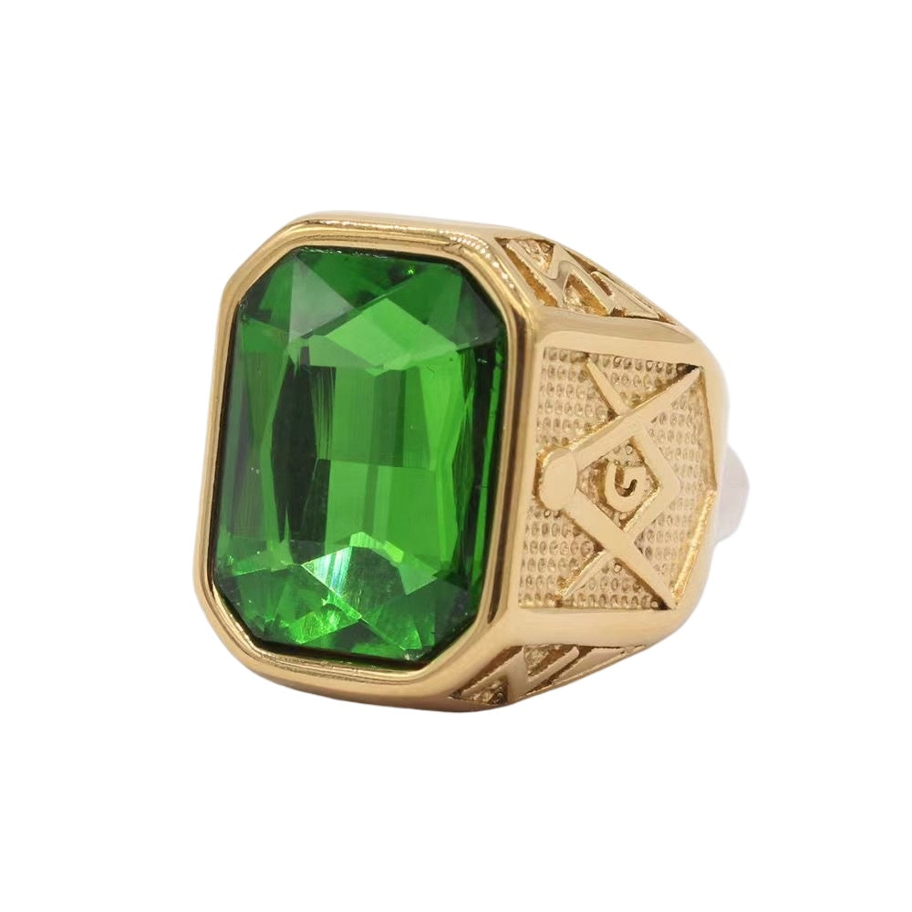 Cross-Border New Products European and American Style Ring AG Masonic Stone Men's Ring Stainless Steel Jewelry Wholesale