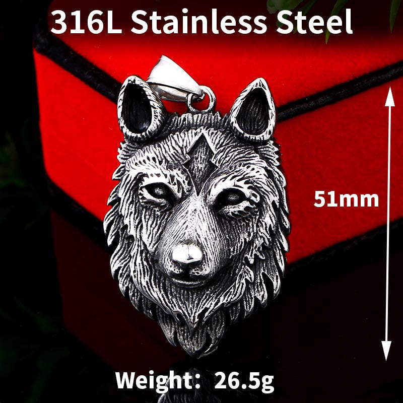 Viking Wolf Head Stainless Steel Pendant - Retro Punk Men's Jewelry Wholesale