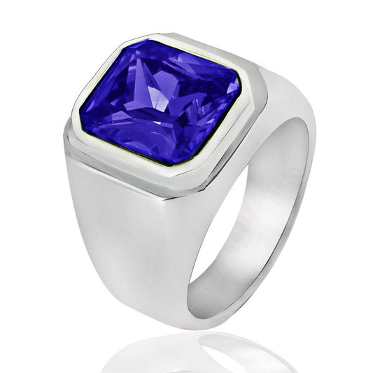 Planderful Stainless Steel Square Zircon Ring For Men Unisex Bold Punk Rock Protection Statement