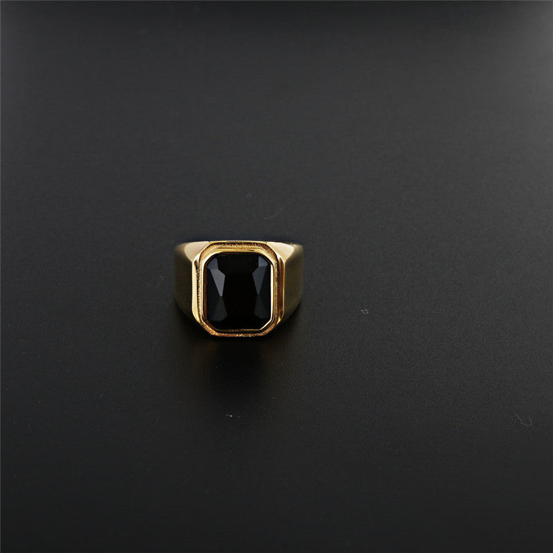 Planderful Stainless Steel Square Zircon Ring For Men Unisex Bold Punk Rock Protection Statement