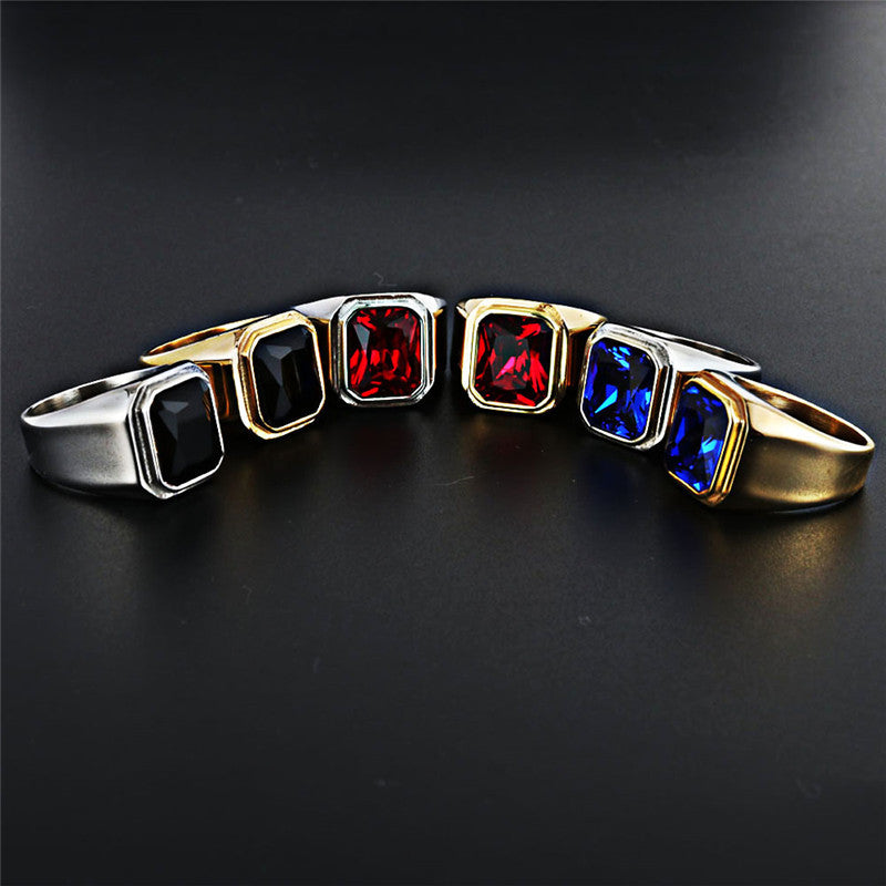 Planderful Stainless Steel Square Zircon Ring For Men Unisex Bold Punk Rock Protection Statement