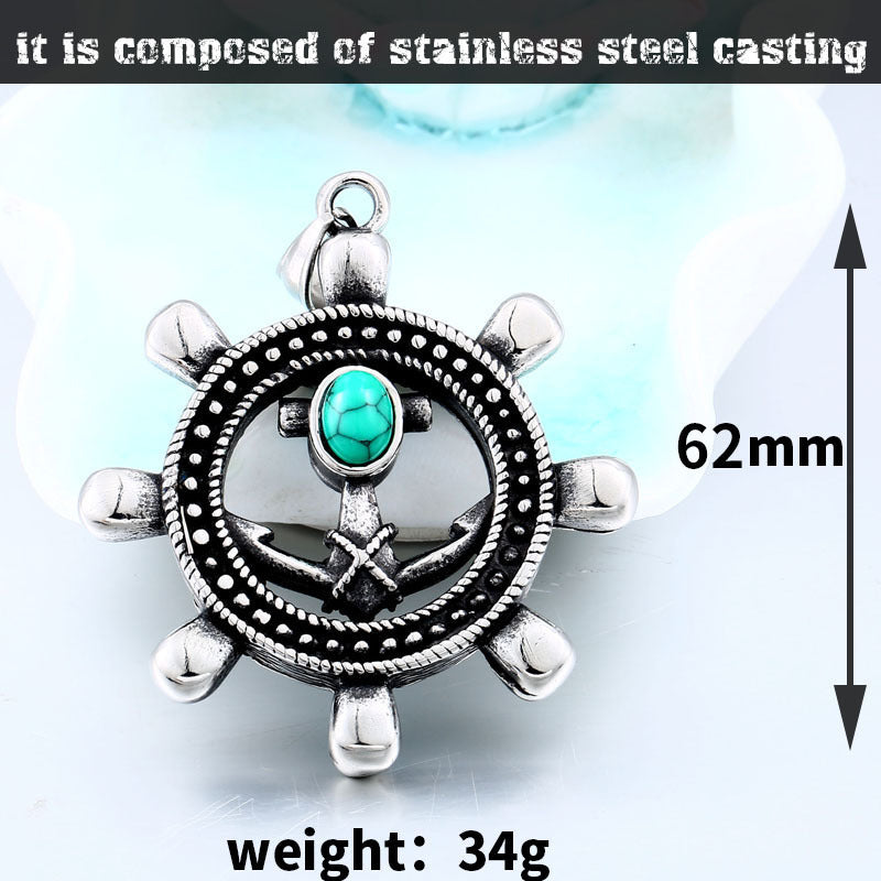 Nautical-Inspired Stainless Steel Rudder Pendant for Men - Retro Titanium Steel Jewelry Collection