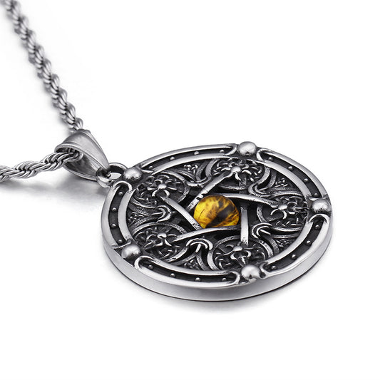 Guardian Angel Men's Titanium Pendant with Pentagram Tag