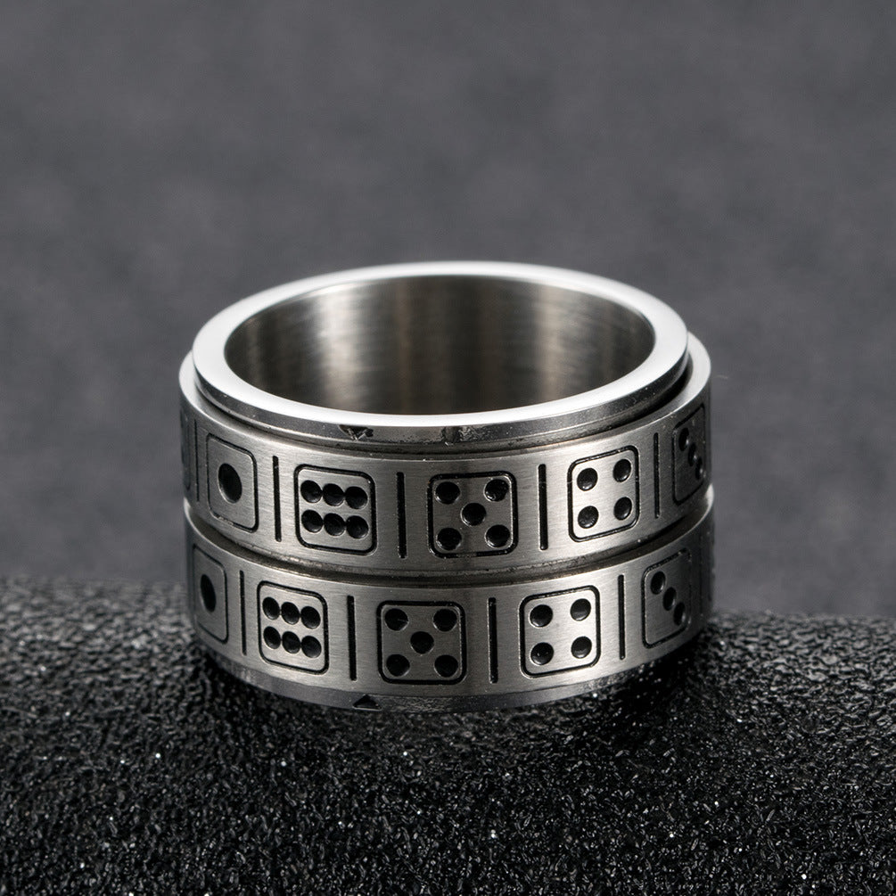 Titanium Steel Double-Circle Dice Rotatable Ring for Men