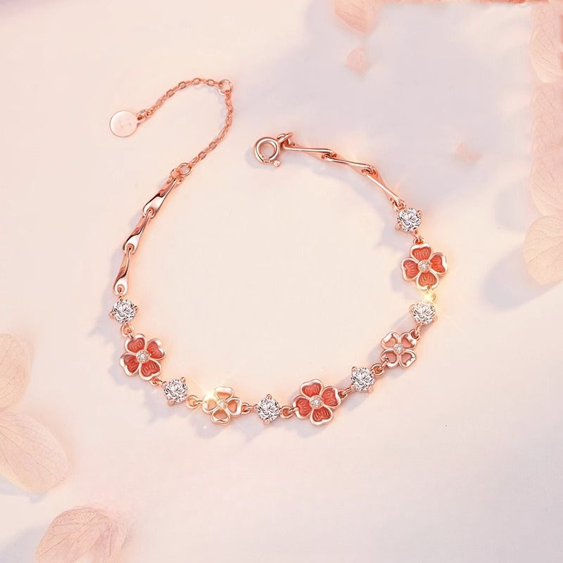 Planderful 925 Sterling Silver Girl Heart Enamel Four Leaf Clover Zircon Bracelet For Girls Versatile Light Luxury Gift