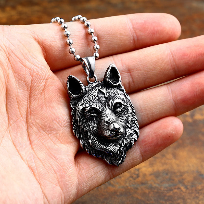 Viking Wolf Head Stainless Steel Pendant - Retro Punk Men's Jewelry Wholesale