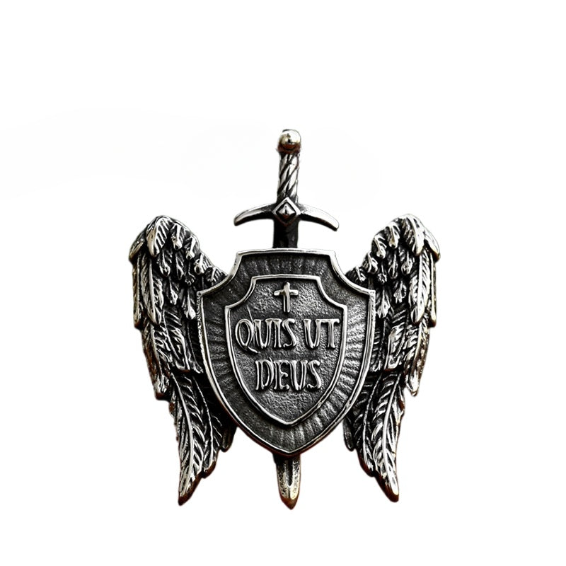 Michael Shield Titanium Steel Angel Wing Pendant - Retro-Inspired Jewelry for Men, Wholesale Available