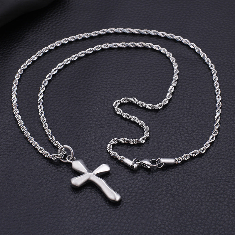 Stainless Steel Cross Pendant Necklace for Men with European and American Design