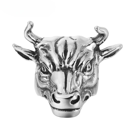 Punk Bull Head Titanium Steel Ring for Men