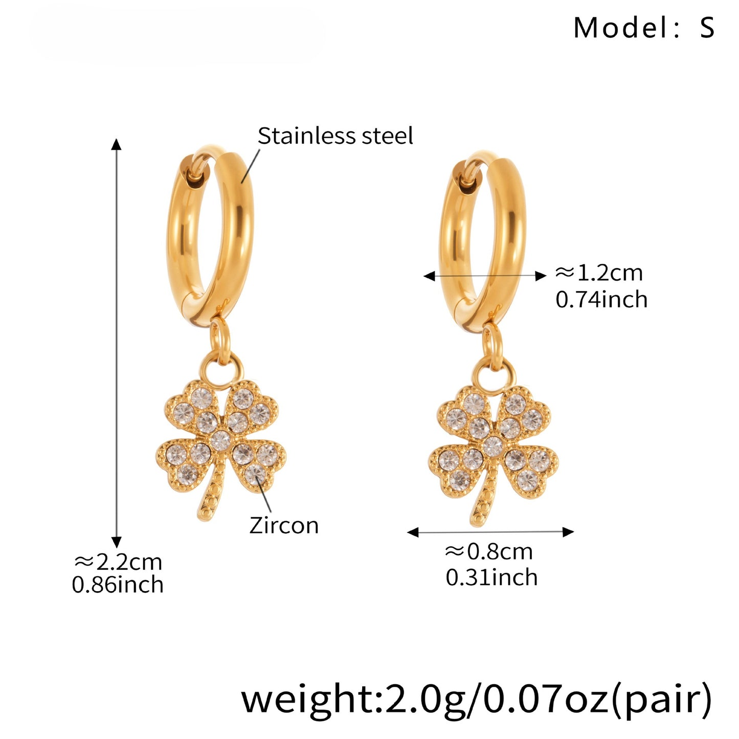 Planderful Four Leaf Clover Zircon Earrings Gold For Women