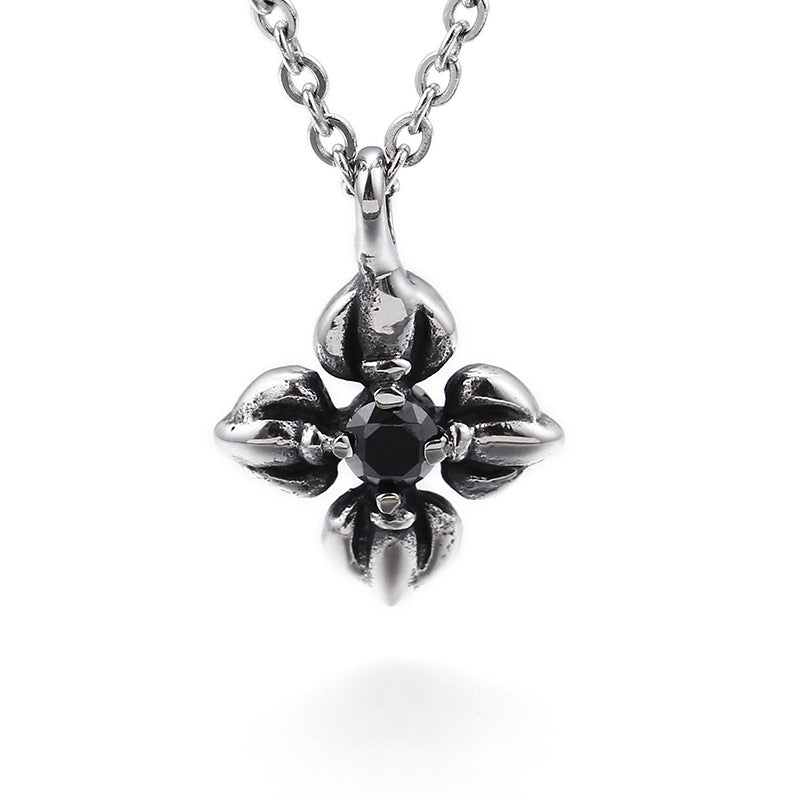 Stylish Stainless Steel Cross Pendant with Diamond Accents