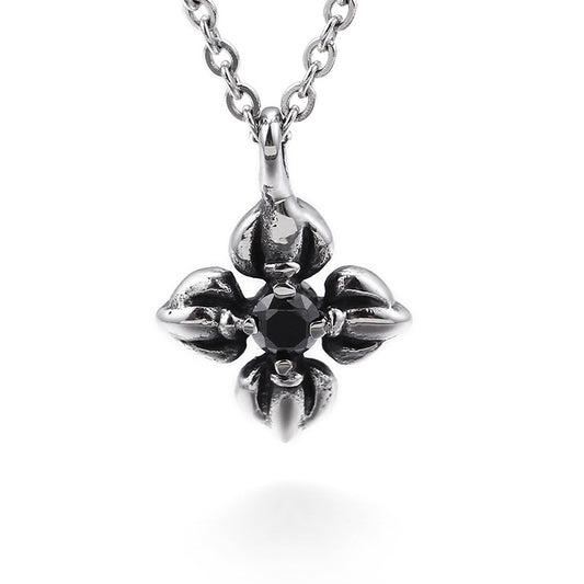 Stylish Stainless Steel Cross Pendant with Diamond Accents