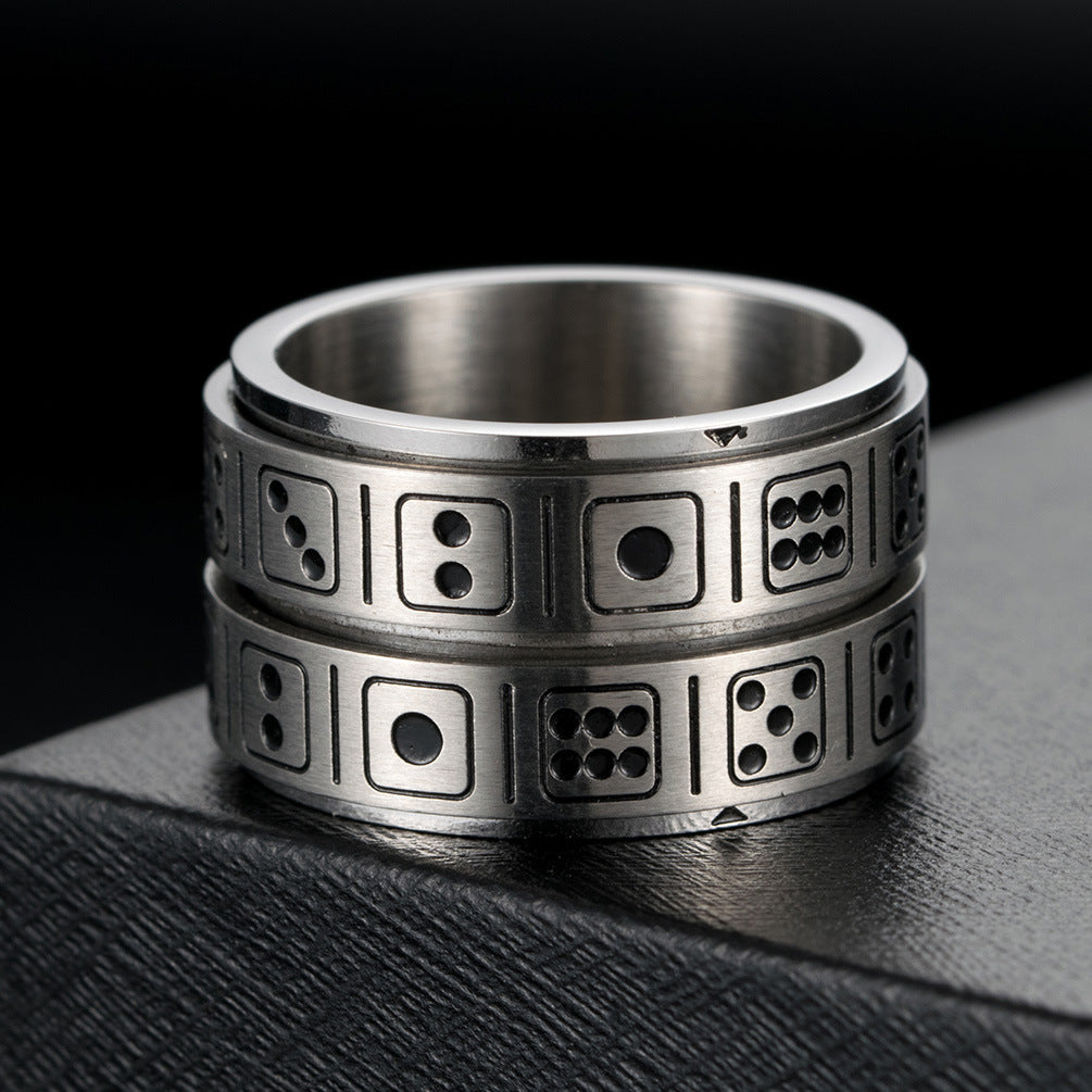 Titanium Steel Double-Circle Dice Rotatable Ring for Men