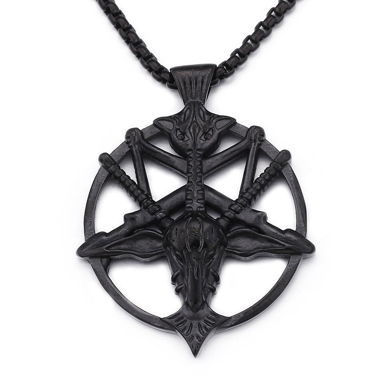 Retro Literary Skull Sheep Head Pendant with Pan Shen Round Titanium Steel Detail