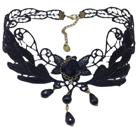 Elegant Queen Victoria Rose Necklace - Vintage Black Lace and Collarbone Accessories