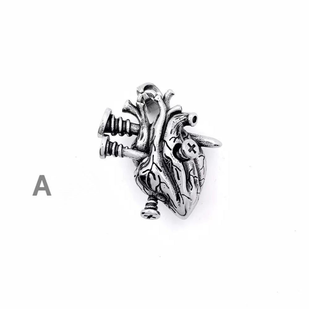 1. Planderful Dark Gothic Three Dimensional Heart Pendant Stainless Steel Necklace Unisex
