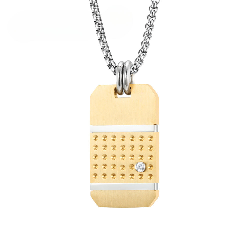 E-commerce Supply European and American Style Matte Titanium Steel Black Gold Pendant Trendy Men's Military Necklace