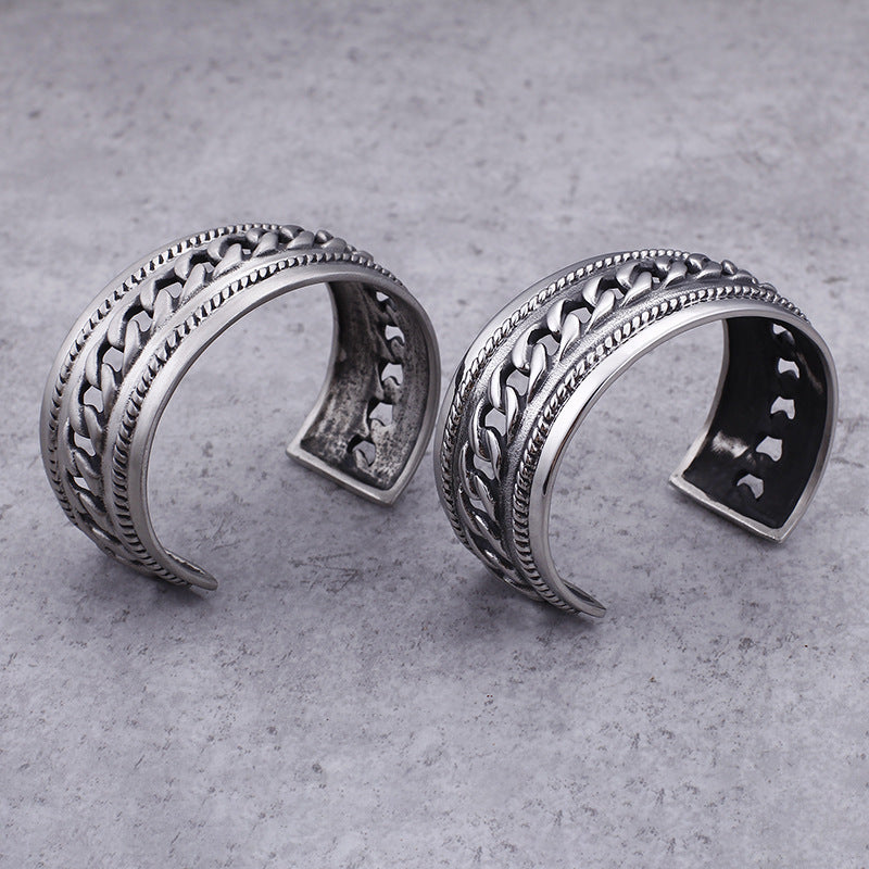 Punk Bracelet – Titanium Steel Men's Chain Open Bracelet – Rough