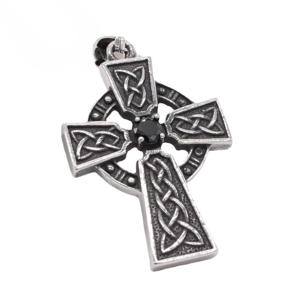 Viking Celtic Cross Zircon Titanium Steel Pendant for Men