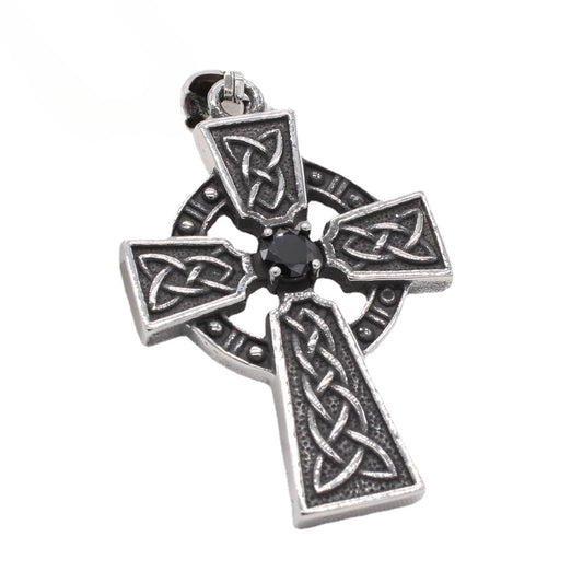 Viking Celtic Cross Zircon Titanium Steel Pendant for Men