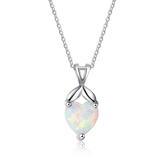Heart Shape Opal Sterling Silver Necklace