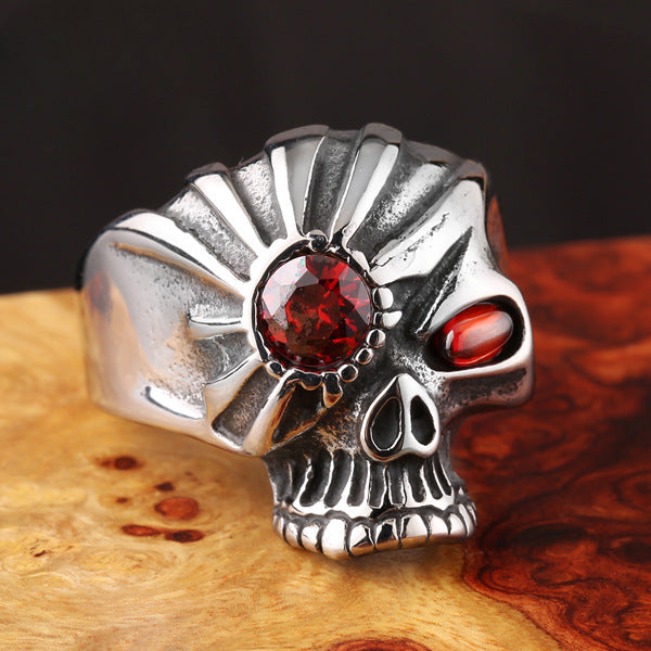 Titanium Steel Vintage Punk Skull Ring for Men, Zircon Accented Jewelry Wholesale