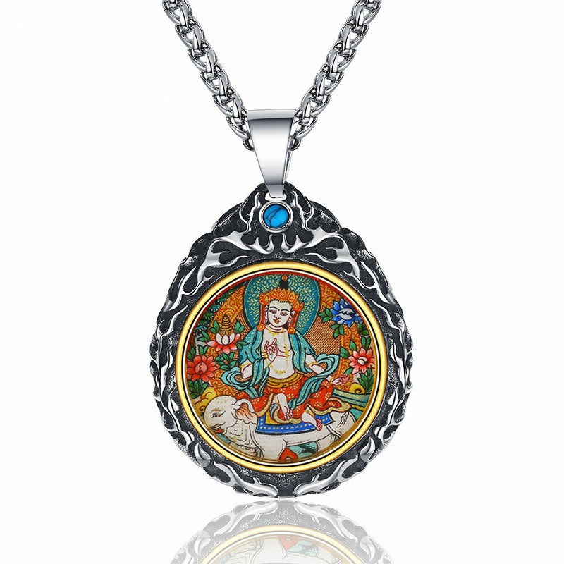 Steel Necklace – Statement Zodiac Buddha Pendant